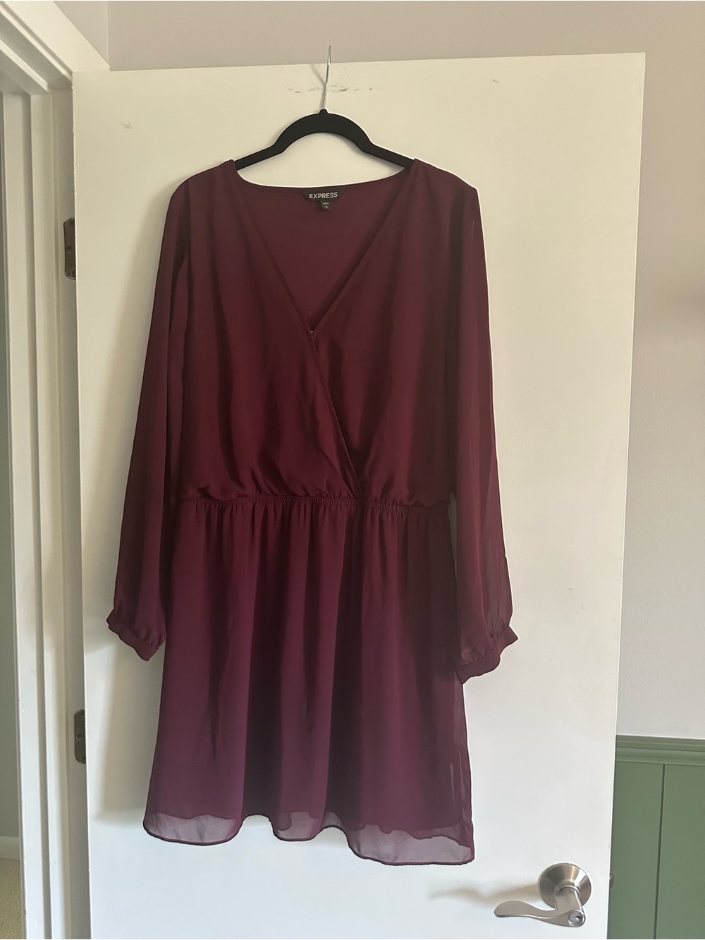 Express Women's Wine Long Sleeve Surplice Dress